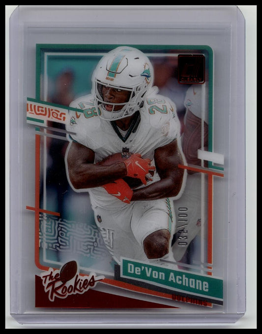 2023 DONRUSS CLEARLY RED THE ROOKIES /100 DE'VON ACHANE DOLPHINS