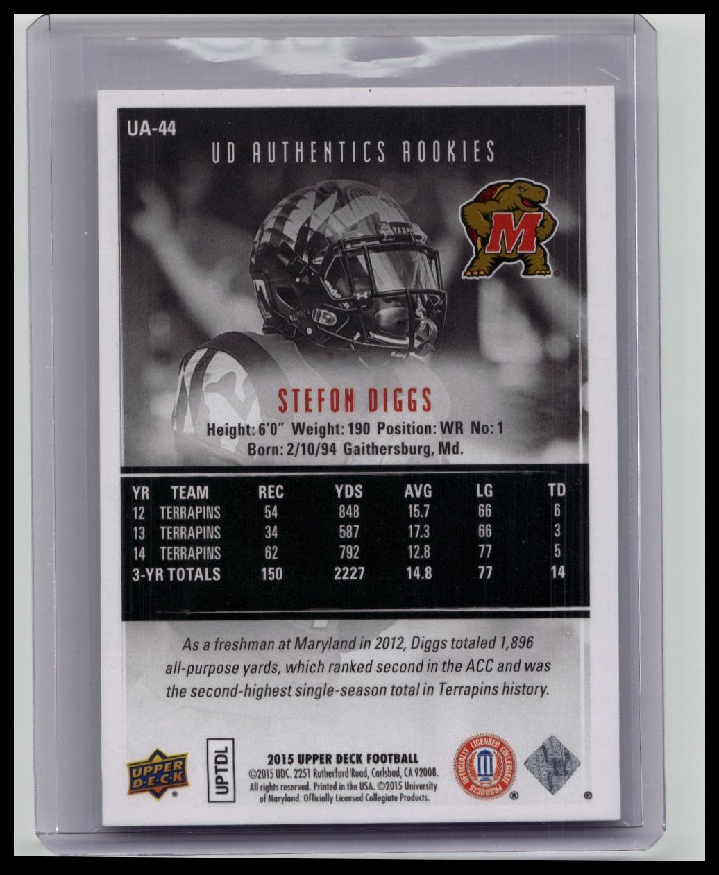 Stefon Diggs 2015 Upper Deck UD Authentics Rookie #d /500 Bills