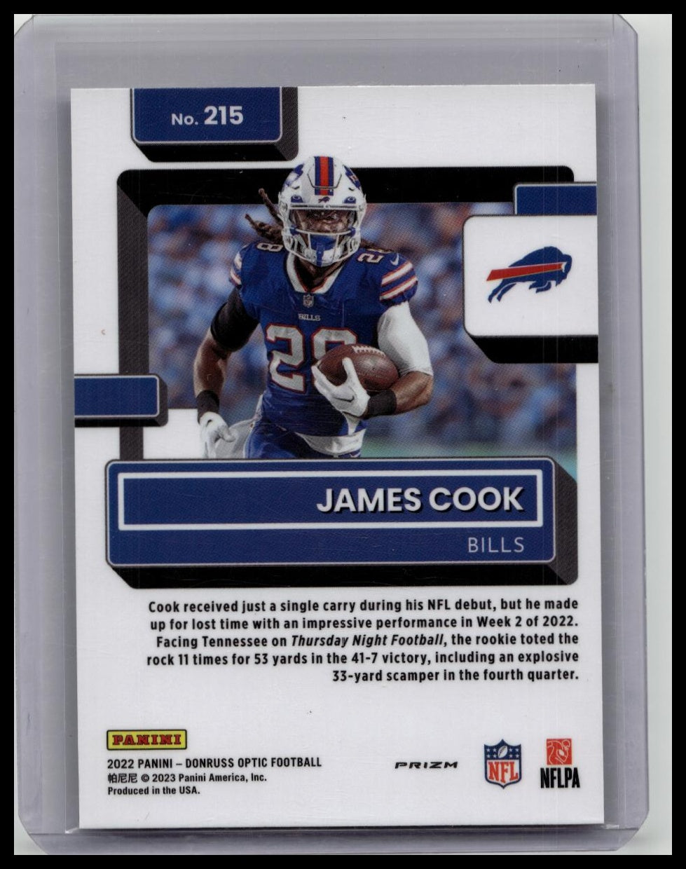 2022 Donruss Optic James Cook Rated Rookie RC Fire Emoji Prizm #215 BILLS