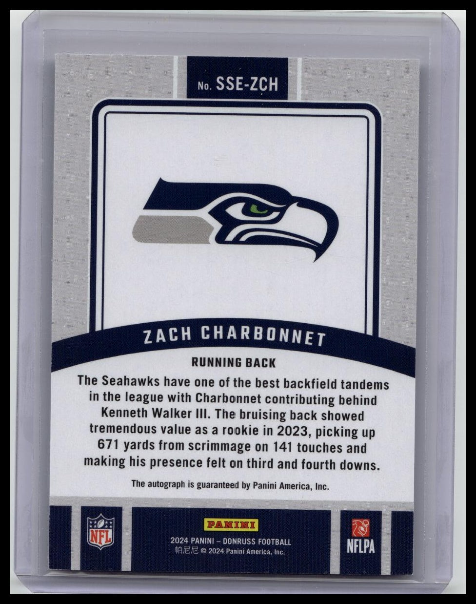 2024 Panini Donruss Zach Charbonnet Signature Series Auto #SSE-ZCH