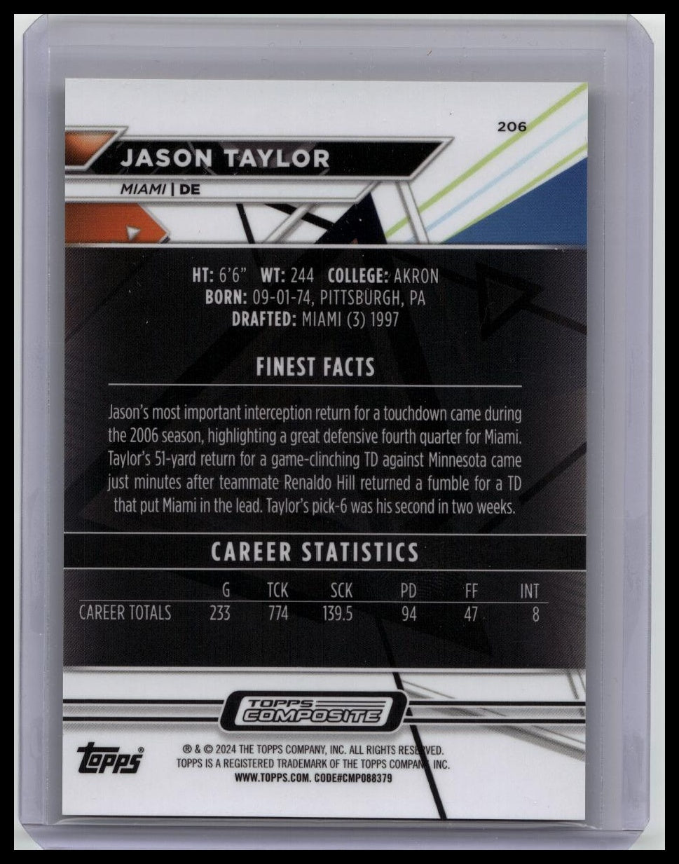 2024 Topps Composite Jason Taylor Finest Gold /25 Dolphins