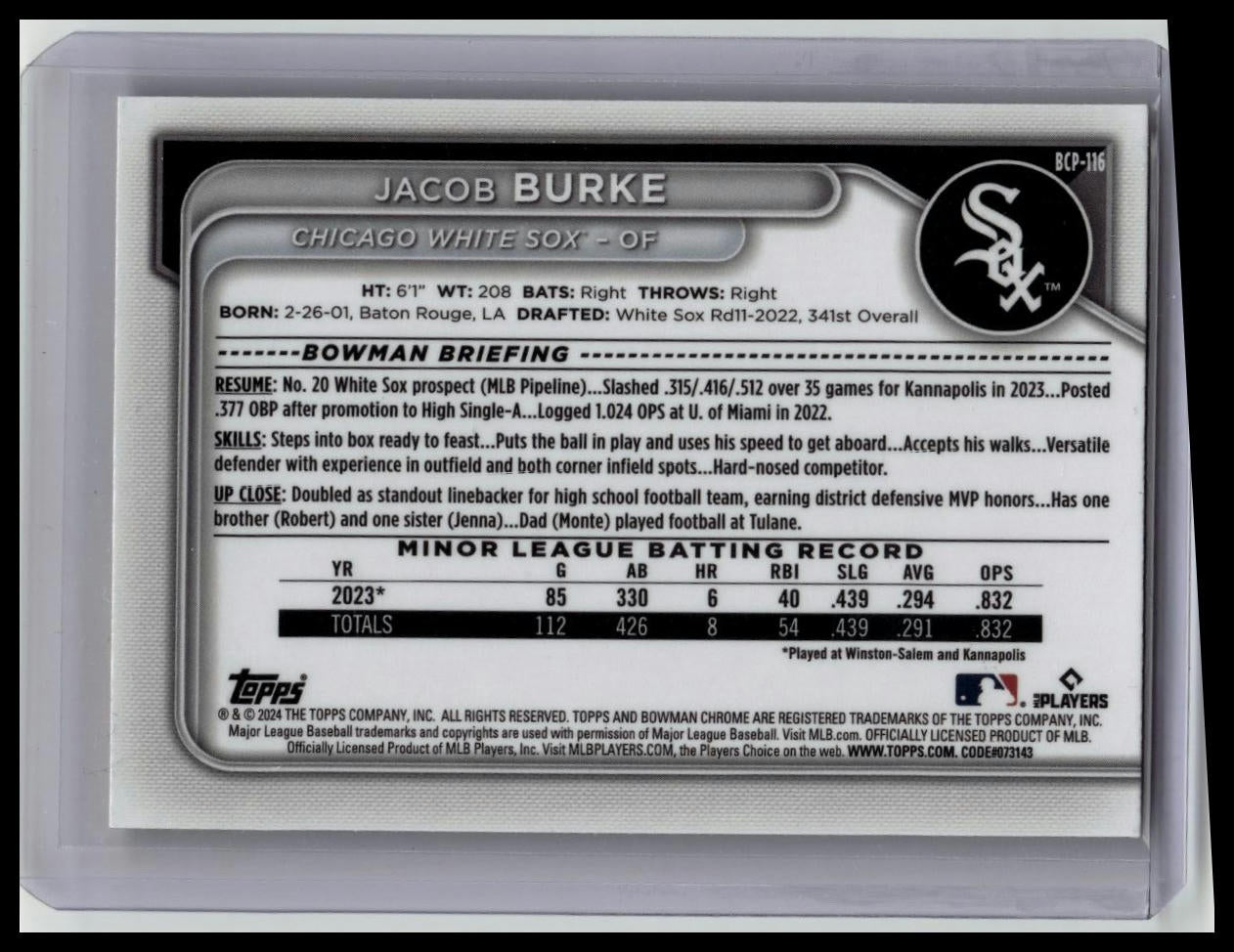 2024 Bowman Chrome  Jacob Burke Gold 1st #/50