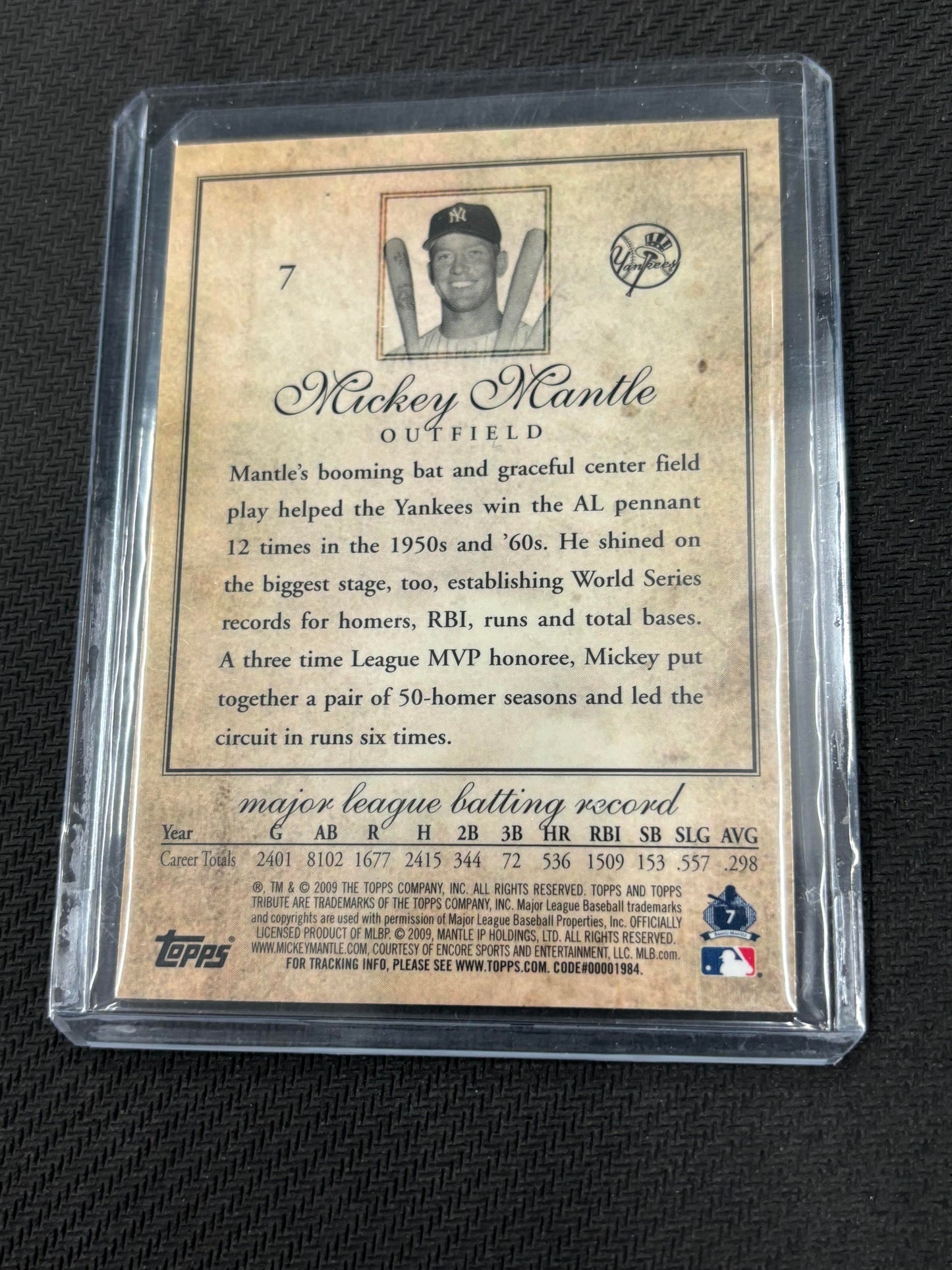 2009 Topps Tribute #7 Mickey Mantle Refractor Card New York Yankees