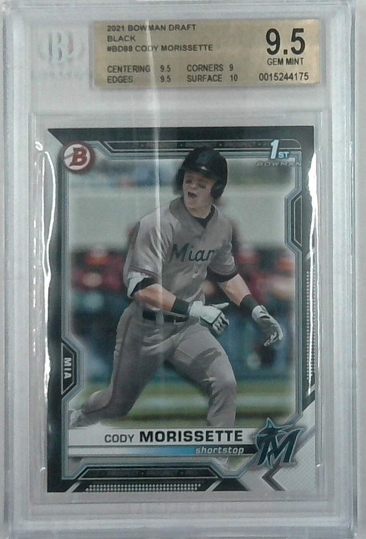 2021 Bowman Draft Black Cody Morissette # 1/1 Bgs 9.5