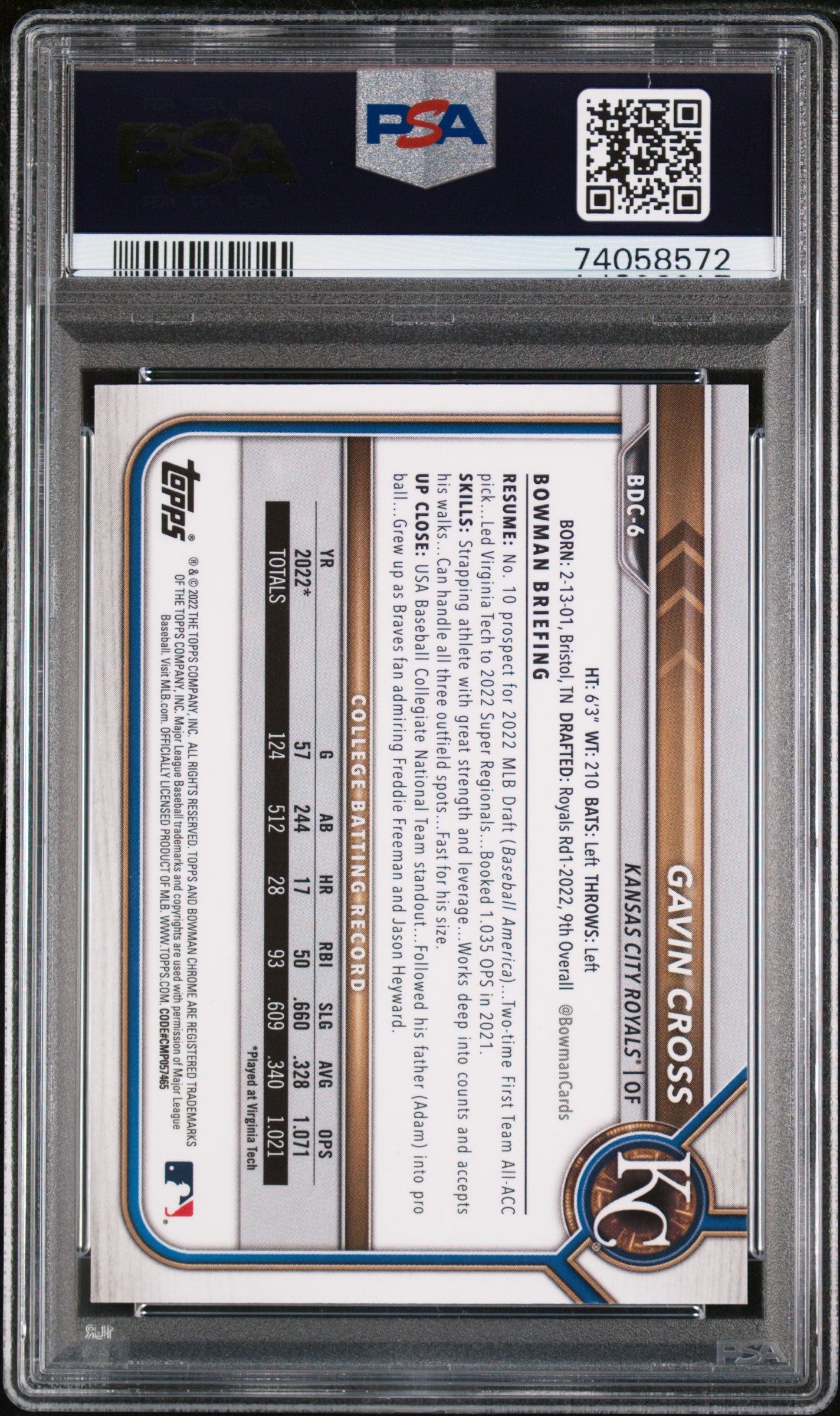 2022 Bowman Draft Chrome Sapphire Edition  Gavin Cross # Green /50 Psa 9