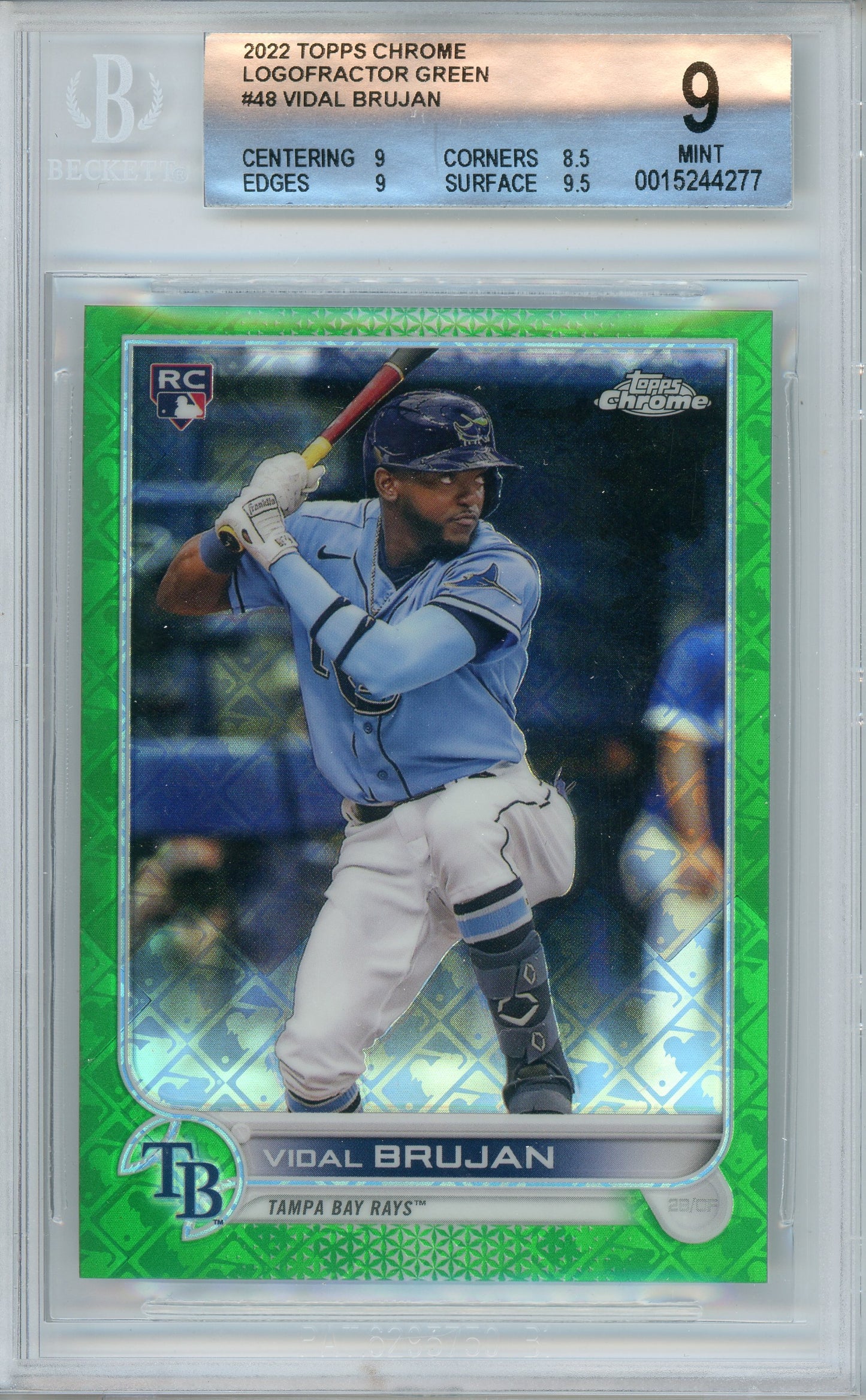 2022 Topps Logofractor Vidal Brujan Green Refractor Rookie /99 BGS 9 Mint