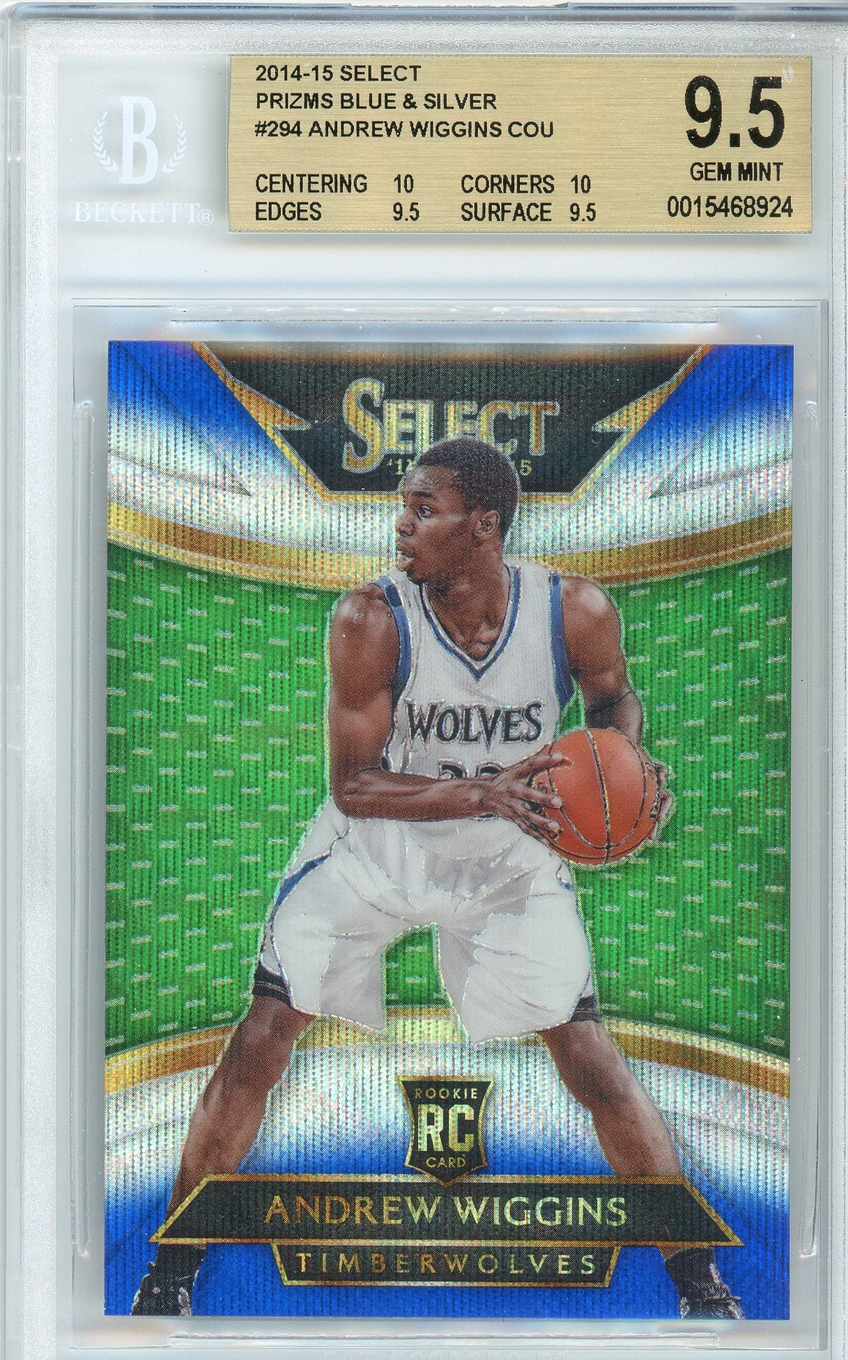 2014/15 Select Andrew Wiggins Prizms Blue & Silver Rookie BGS 9.5 Gem Mint