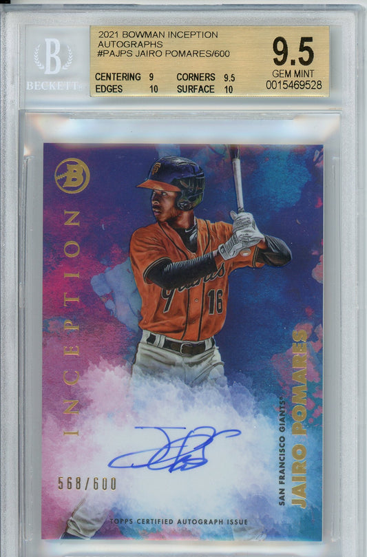 2021 Bowman Inception Jairo Pomares Auto /600 BGS 9.5 Gem Mint