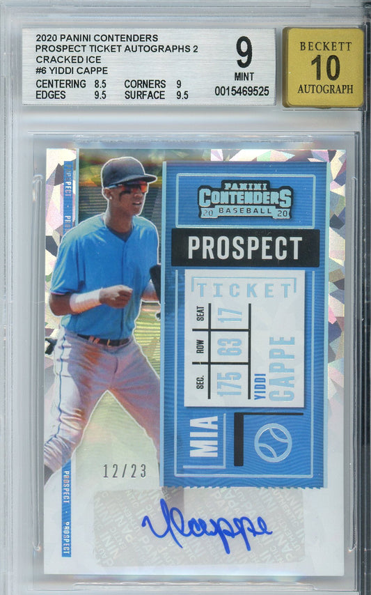 2020 Contenders Yiddi Cappe Prospect Ticket Autographs Cracked Ice /23 BGS 9 Mint