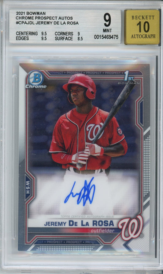 2021 Bowman Chrome Jeremy De La Rosa 1st Bowman Auto BGS 9 Mint