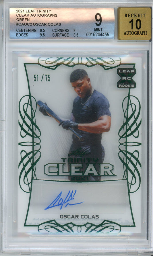 2021 Leaf Trinity Oscar Colas Clear Autographs Green /75 BGS 9 Mint